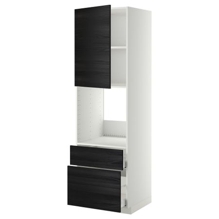 Высокий шкаф для духовки + дверь, 2 ящика МЕТОД / МАКСИМЕРА, белый, Тингсрид черный