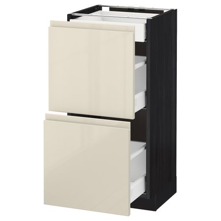 Напольный шкаф/2фасада/3ящика, черный, Воксторп глянцевый светло-бежевый 40x37 см IKEA МЕТОД 692.387.35