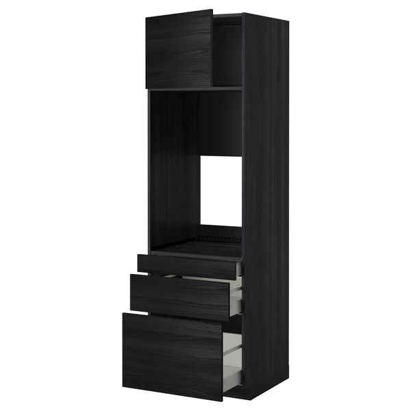 Высокий шкаф для двойной духовки, 3 ящика, дверца МЕТОД / МАКСИМЕРА, черный, Тингсрид черный - схема-чертеж с размерами