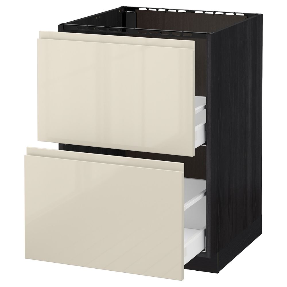 Напольный шкаф под мойку + 2 фронтальных панели, 2 ящ, черный, Воксторп глянцевый светло-бежевый 60x60 см IKEA МЕТОД 492.371.95 - схема-чертеж с размерами