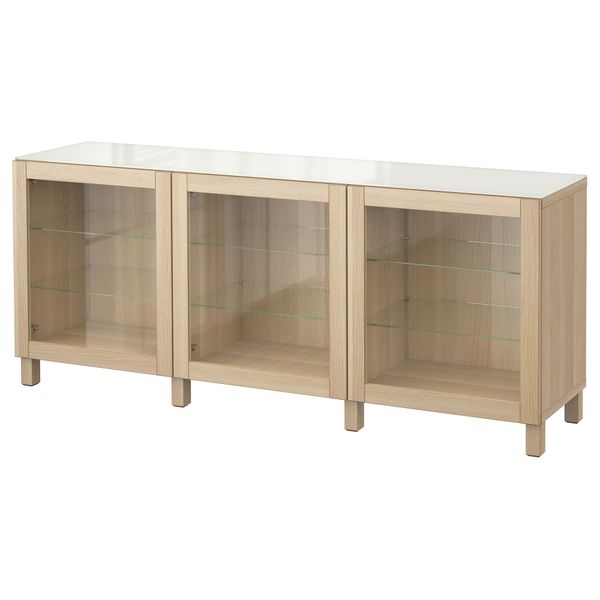 Комбинация для хранения с дверцами БЕСТО, Синдвик беленый дуб прозрачное стекло (180x40x74 см) - фото 1