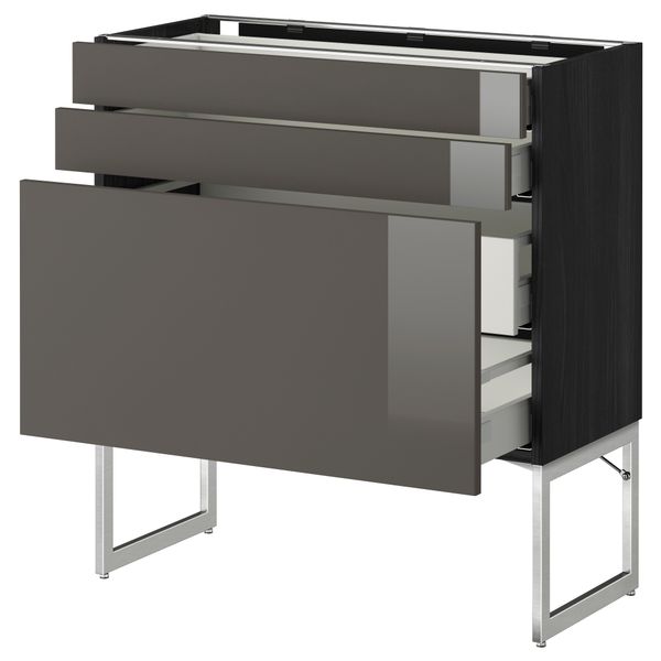 Напольный шкаф 3 фронтальных панели, 2 нижних, 2 средних ящика МЕТОД / МАКСИМЕРА, черный, Рингульт серый - схема-чертеж с размерами