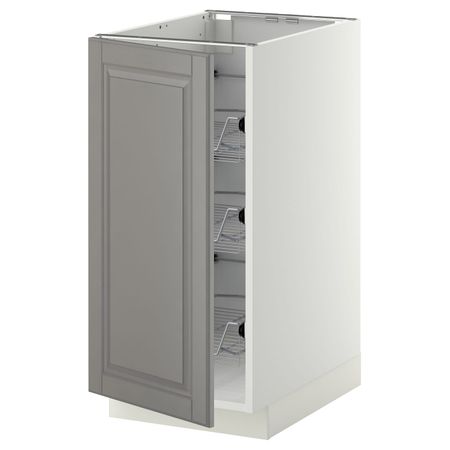 Напольный шкаф с проволочные ящиками, белый/Будбин серый 40x60 см IKEA METOD МЕТОД 992.277.40