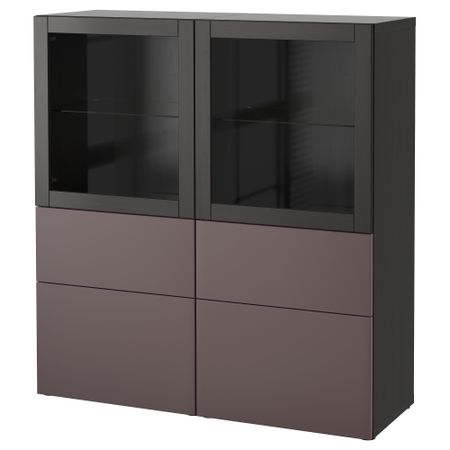 Комбинация для хранения со стеклянными дверцами БЕСТО, черно-коричневый, Вальвикен темно-коричневый, прозрачное стекло