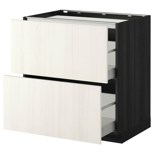 Напольный шкаф, 2 фронтальных панели, 3 ящика МЕТОД / МАКСИМЕРА, черный, Росдаль белый - схема-чертеж с размерами