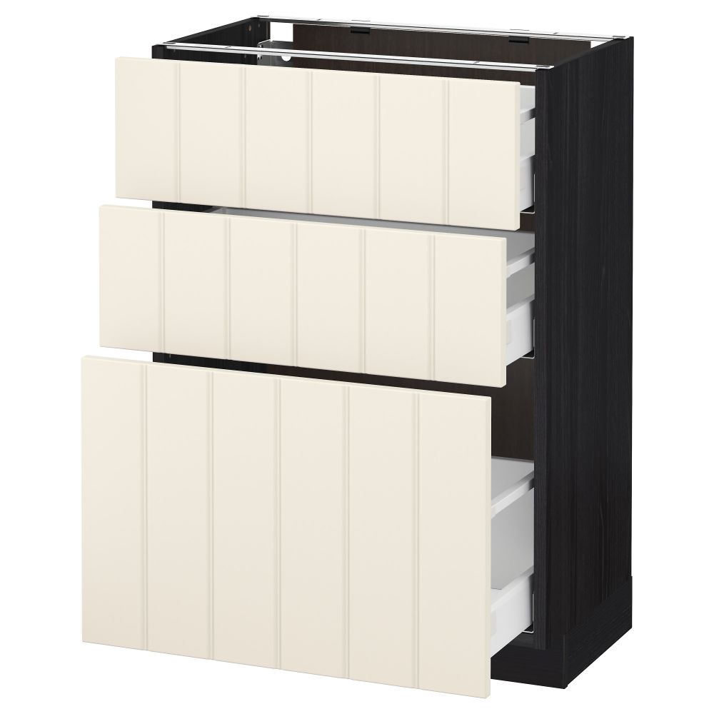 Напольный шкаф с 3 ящиками МЕТОД / МАКСИМЕРА, черный, Хитарп белый с оттенком - схема-чертеж с размерами