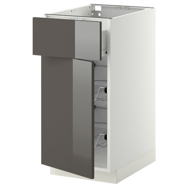 Напольный шкаф с проволочной корзиной, ящиком, дверью МЕТОД / ФОРВАРА, белый, Рингульт серый - схема-чертеж с размерами