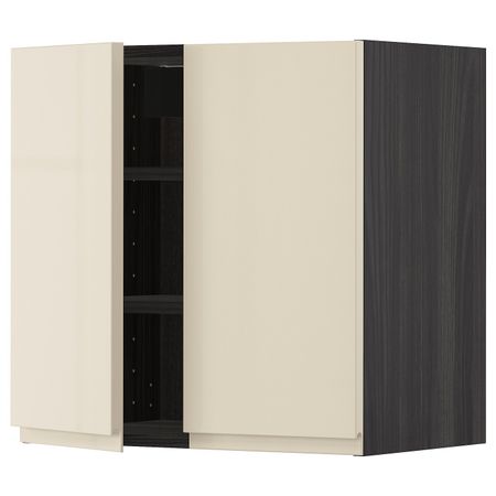 Навесной шкаф с полками/2дверцы, черный, Воксторп глянцевый светло-бежевый 60x60 см IKEA МЕТОД 193.027.81