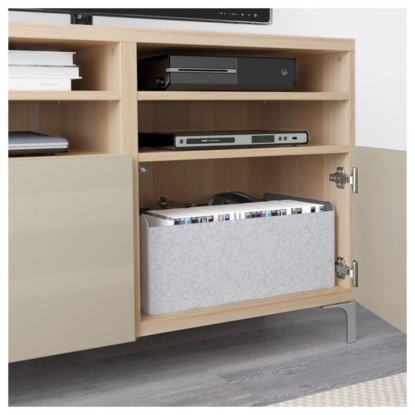 Тумба под ТВ, с дверцами БЕСТО, под беленый дуб, Сельсвикен глянцевый/бежевый (120x40x74 см) - фото 3