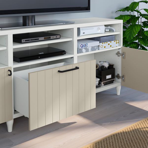 Шкаф для ТВ, комбинированный, стекляные дверцы, белый СУТТЕРВ/КАББАРП/серо-бежевый прозрачное стекло 180x42x192 см IKEA BESTÅ - фото 8