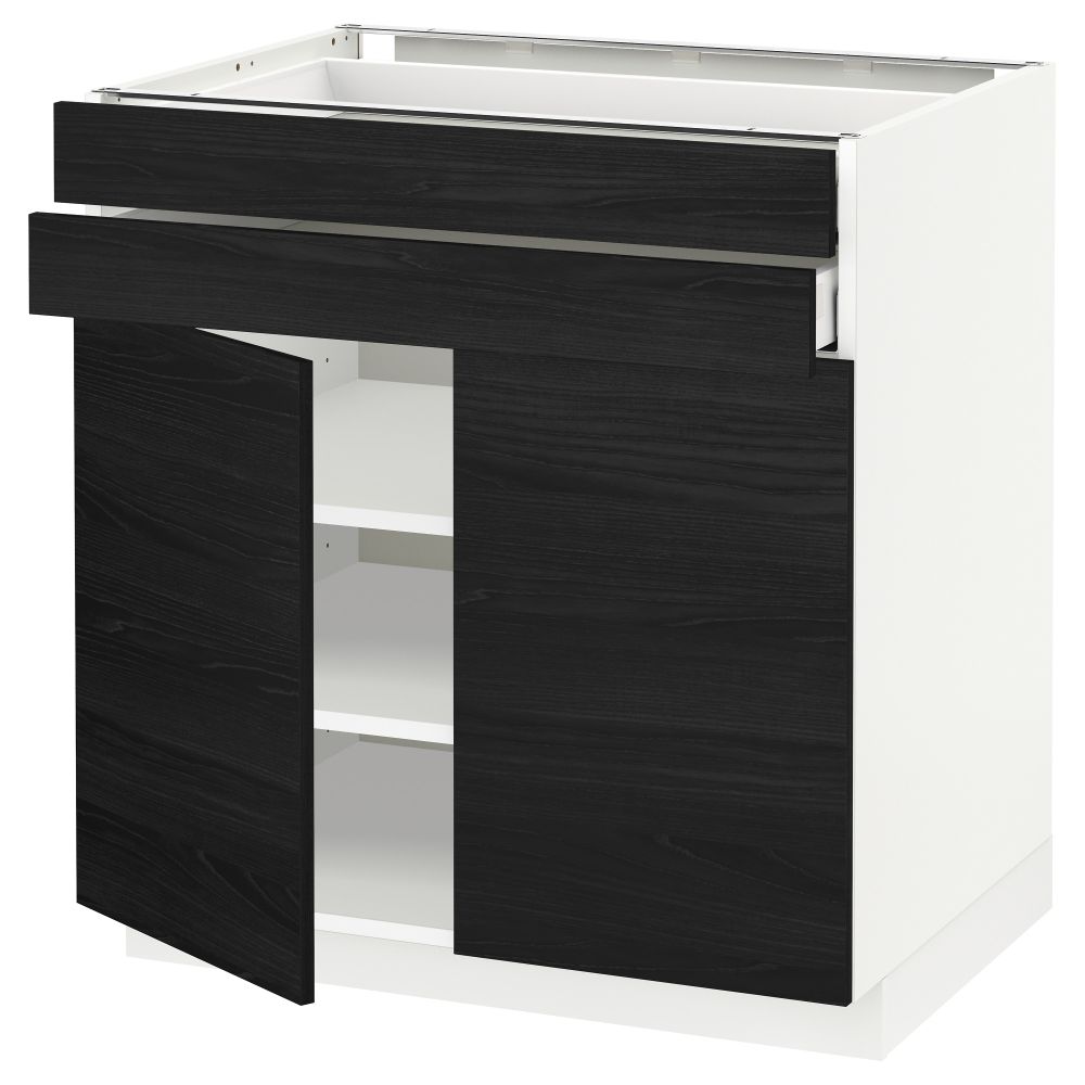 Напольный шкаф, 2 дверцы, 2 ящика МЕТОД / МАКСИМЕРА, белый, Тингсрид черный - схема-чертеж с размерами