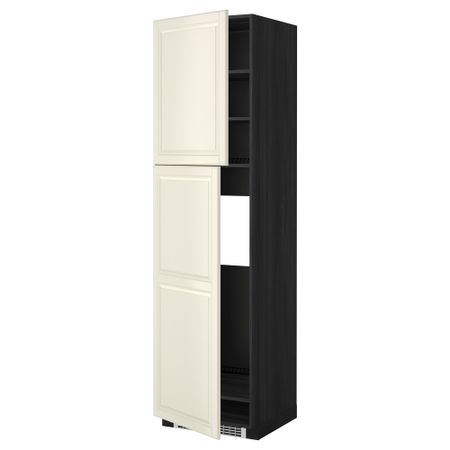 Высокий шкаф для холодильника, 2 дверцы МЕТОД, черный, Будбин белый с оттенком