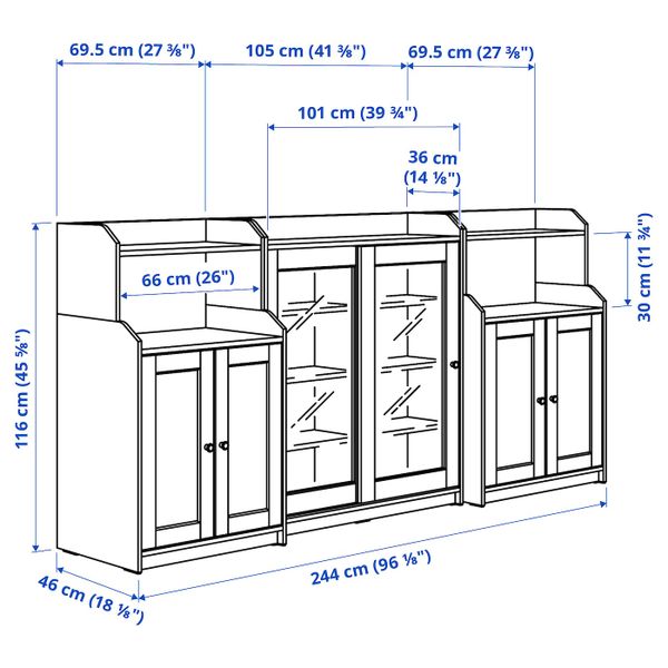 Комбинация для хранения, белый 244x46x116 см IKEA HAUGA ХАУГА 993.887.09 - схема-чертеж с размерами