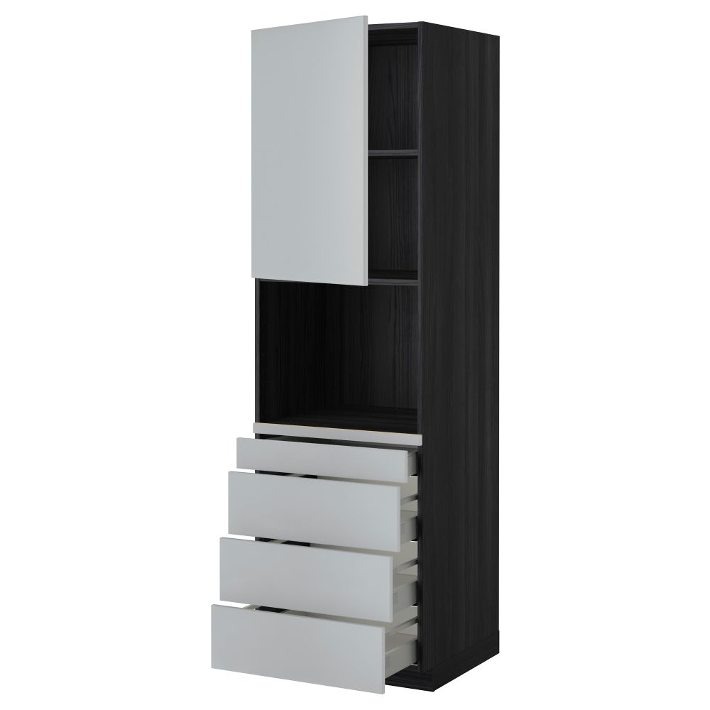 Высокий шкаф для комбинированния СВЧ, 4 ящика МЕТОД / МАКСИМЕРА, черный, Веддинге серый - схема-чертеж с размерами