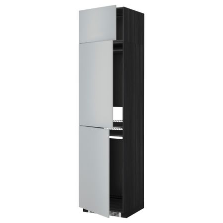 Высокий шкаф для холодильника или морозильника, с 3 дверями МЕТОД, черный, Веддинге серый (60x60x240 см)
