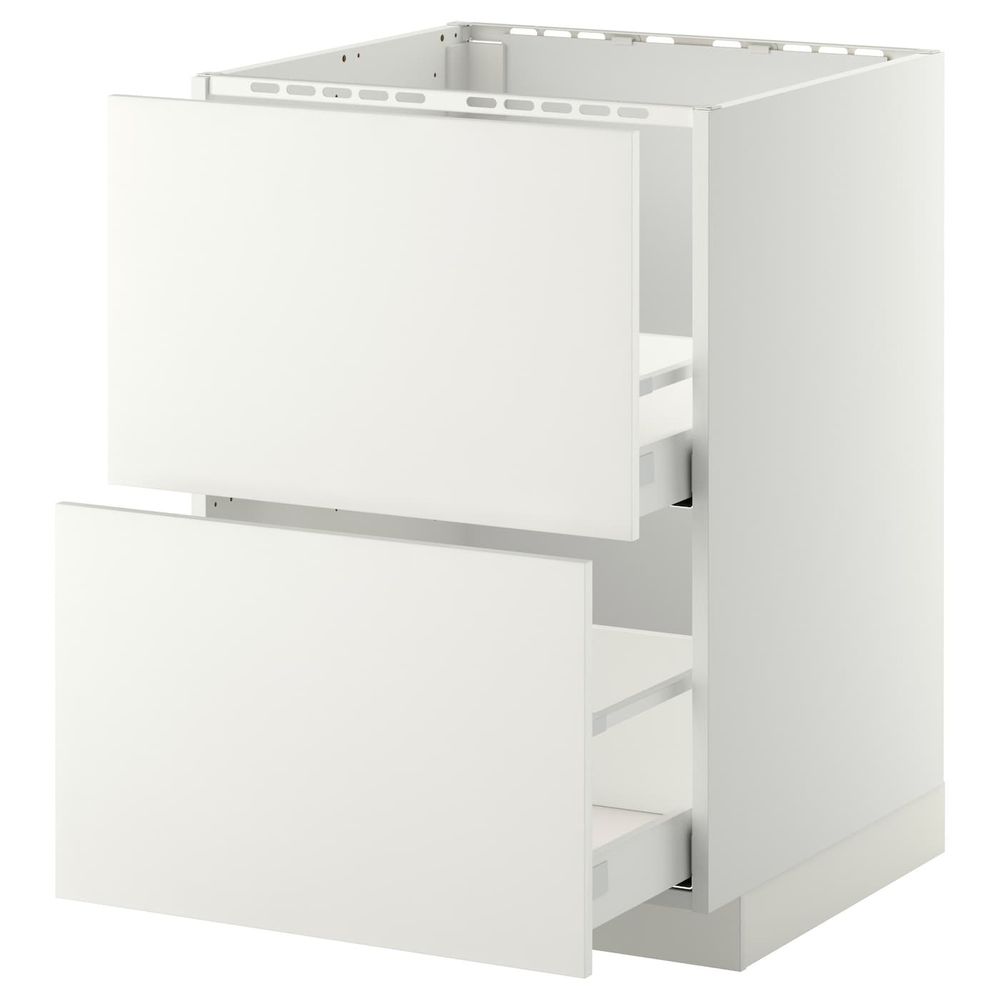 Напольный шкаф под мойку + 2 фронтальных панели, 2 ящ, белый/Хэггеби белый 60x60 см IKEA METOD МЕТОД / MAXIMERA МАКСИМЕРА - схема-чертеж с размерами