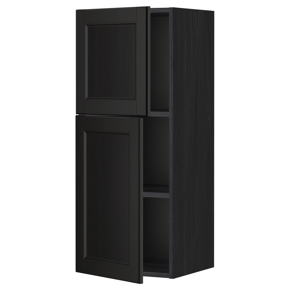 Навесной шкаф с полками, 2 дверцы МЕТОД, черный, Лаксарби черно-коричневый - схема-чертеж с размерами