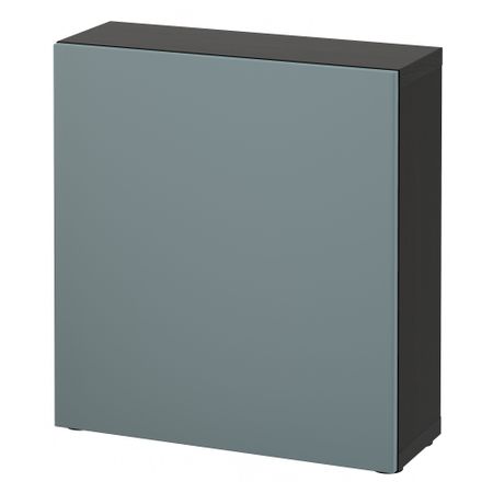 Стеллаж с дверью БЕСТО, черно-коричневый, Вальвикен серо-бирюзовый (60x20x64 см)