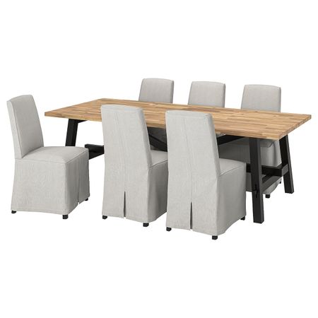 Стол и 6 стульев, акация/колбуда бежевый/темно-серый 235x100 см IKEA SKOGSTA СКОГСТА / BERGMUND БЕРГМУНД 894.082.65