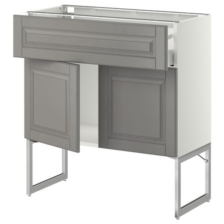 Напольный шкаф, полки, ящик, 2 двери МЕТОД / МАКСИМЕРА, белый, Будбин серый