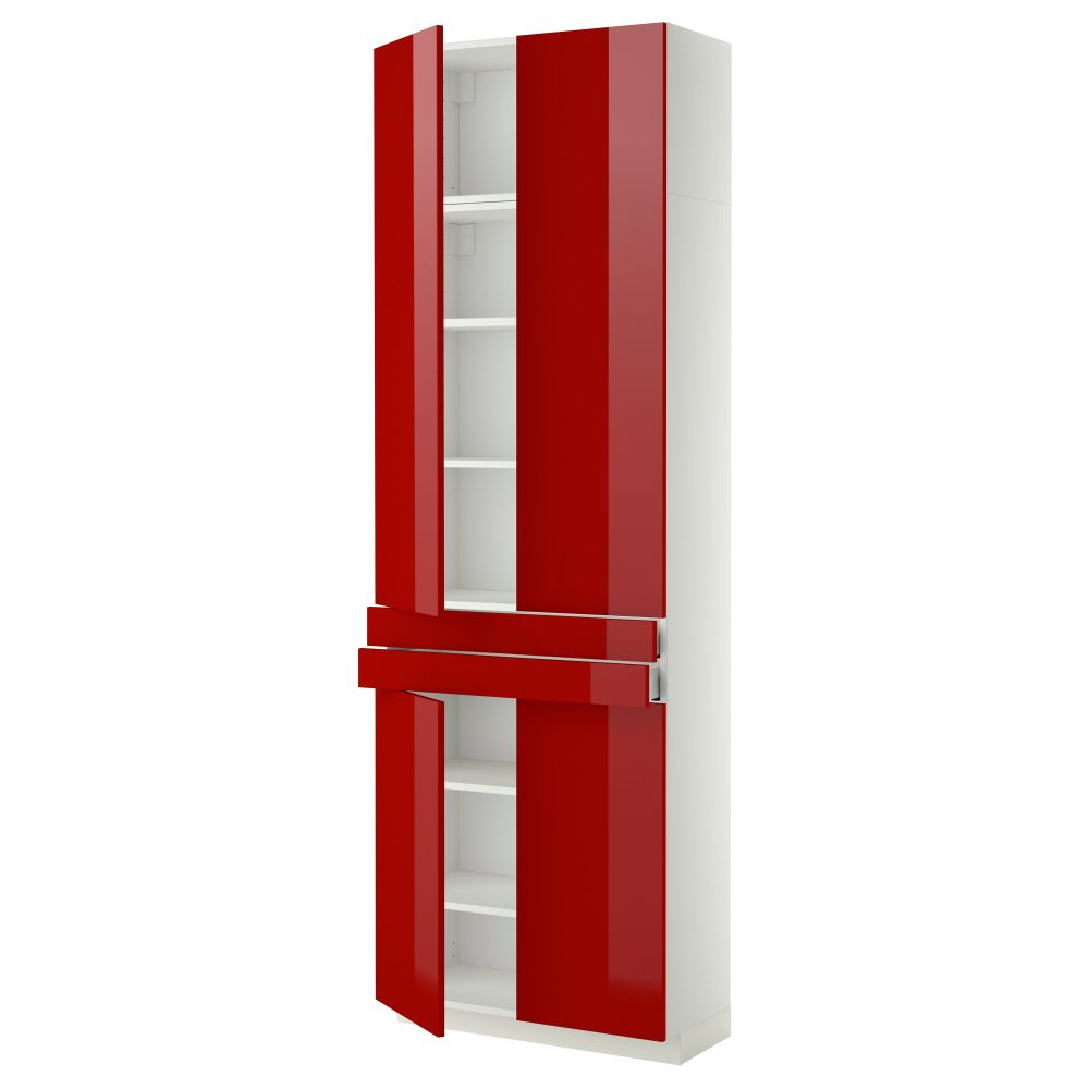 Высокий шкаф + полки, 2 ящика, 4 дверцы МЕТОД / МАКСИМЕРА, белый, Рингульт красный (80x37x240 см) - схема-чертеж с размерами