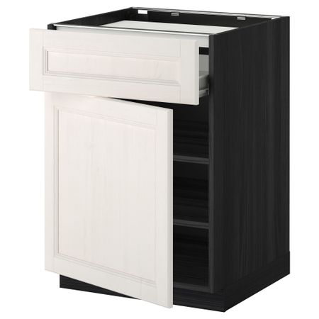 Напольный шкаф для варочной панели, ящик, полка, дверцы МЕТОД / ФОРВАРА, черный, Лаксарби белый
