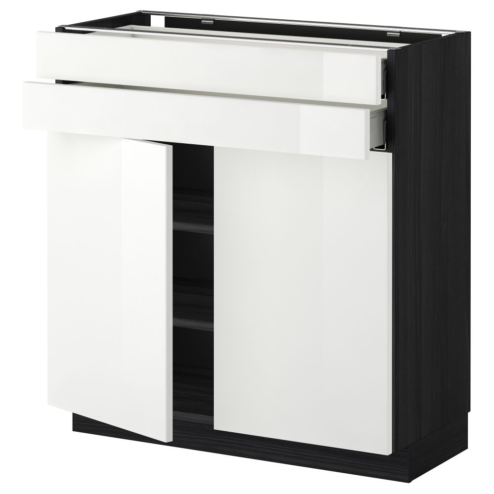 Напольный шкаф, 2 дверцы, 2 ящика МЕТОД / МАКСИМЕРА, черный, Рингульт белый - фото 1