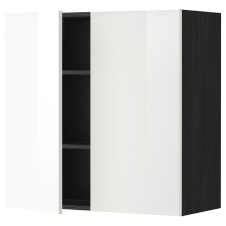 Навесной шкаф с полками, 2 дверцы МЕТОД, черный, Рингульт белый