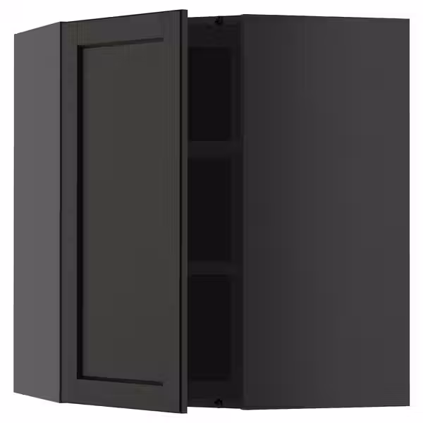 METOD Угловой навесной шкаф с полками - черно-серый/Lerhyttan черная морилка 68x80 см - фото 1
