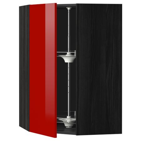 Угловой навесной шкаф с вращающейся секцией МЕТОД, черный, Рингульт красный