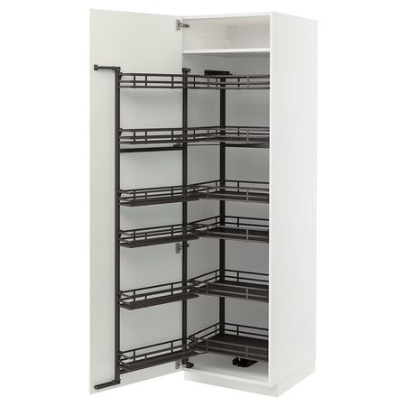 METOD Высокий шкаф с выдвижным модулем - белый/Havstorp бежевый 60x60x200 см