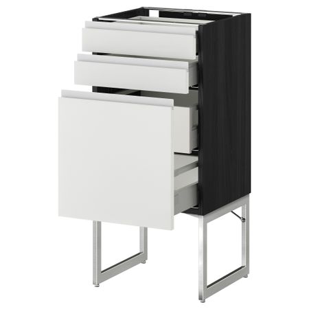 Напольный шкаф 3 фронтальных панели, 2 нижних, 2 средних ящика МЕТОД / МАКСИМЕРА, черный, Нодста белый