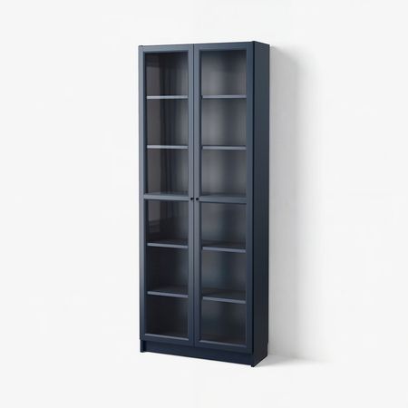 BILLY Шкаф книжный со стеклянными дверьми - темно-синий 80x30x202 см
