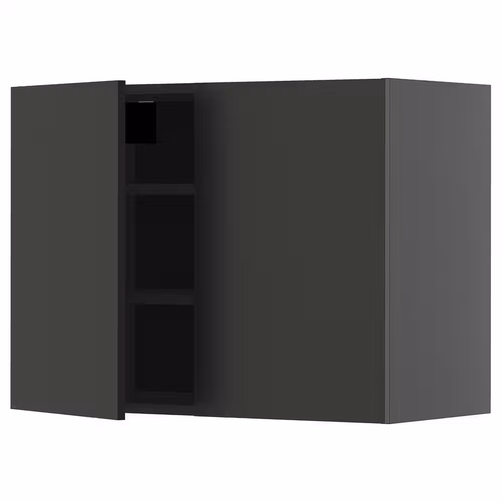 METOD Навесной шкаф с полками/2дверцы - черно-серый/Nickebo матовый антрацит 80x60 см - фото 1