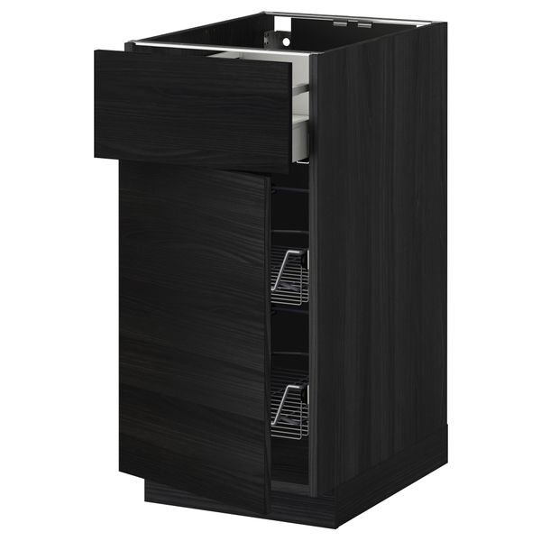 Напольный шкаф с проволочной корзиной, ящиком, дверью МЕТОД / МАКСИМЕРА, черный, Тингсрид черный - схема-чертеж с размерами