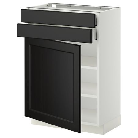 Напольный шкаф с дверцей, 2 ящиками МЕТОД / МАКСИМЕРА, белый, Лаксарби черно-коричневый