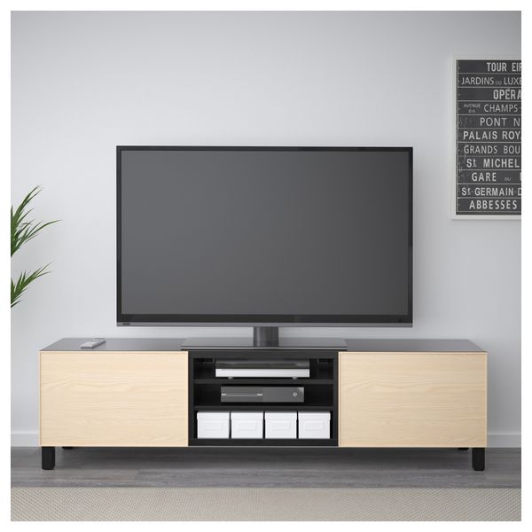 Тумба для ТВ с ящиками БЕСТО, черно-коричневый, Инвикен ясеневый шпон (180x40x48 см) - фото 2