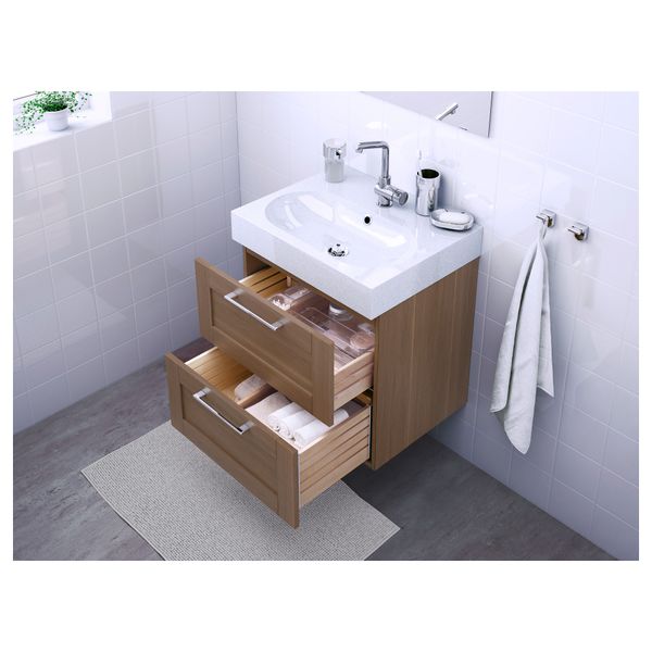 Шкаф для раковины с 2 ящиками ГОДМОРГОН / БРОВИКЕН, под грецкий орех, светло-серый (60x49x68 см) - фото 3