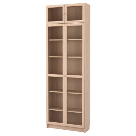 Стеллаж комбинация, стеклянны дверцы, 80x30x237 cm IKEA BILLY БИЛЛИ, OXBERG ОКСБЕРГ 392.499.76