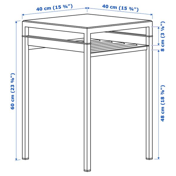 Столик с двусторонней столешницей, белый/серый, 40x40x60 см IKEA НИБОДА 803.479.31 - схема-чертеж с размерами