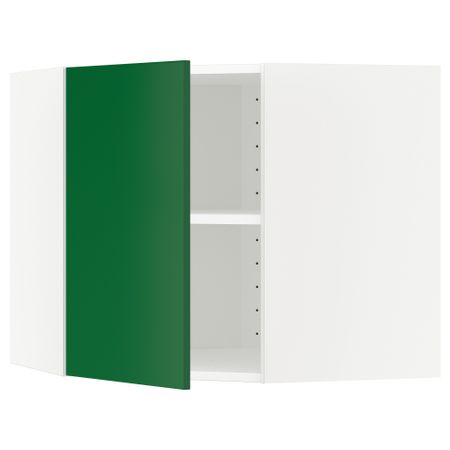 Угловой навесной шкаф с полками МЕТОД, белый, Флэди зеленый