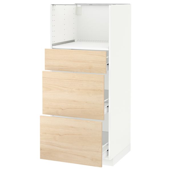 Высокий шкаф для СВЧ с 3 ящиками МЕТОД / ФОРВАРА, белый, Аскерсунд под светлый ясень (60x60x140 см) - схема-чертеж с размерами