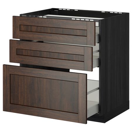 Напольный шкаф, 3 фронтальных панели/3ящика, черный/Эдсерум коричневый 80x60 см IKEA МЕТОД / МАКСИМЕРА 192.363.57