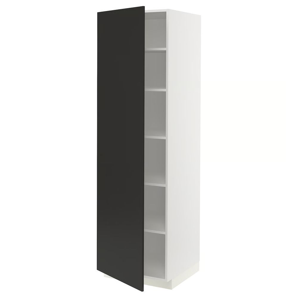 METOD Высокий шкаф с полками - белый/Nickebo матовый антрацит 60x60x200 см - фото 1