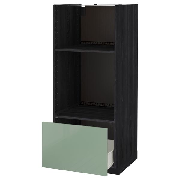 Высокий шкаф с ящиком для духовки/СВЧ МЕТОД / ФОРВАРА, черный, Калларп светло-зеленый (60x60x140 см) - фото 1