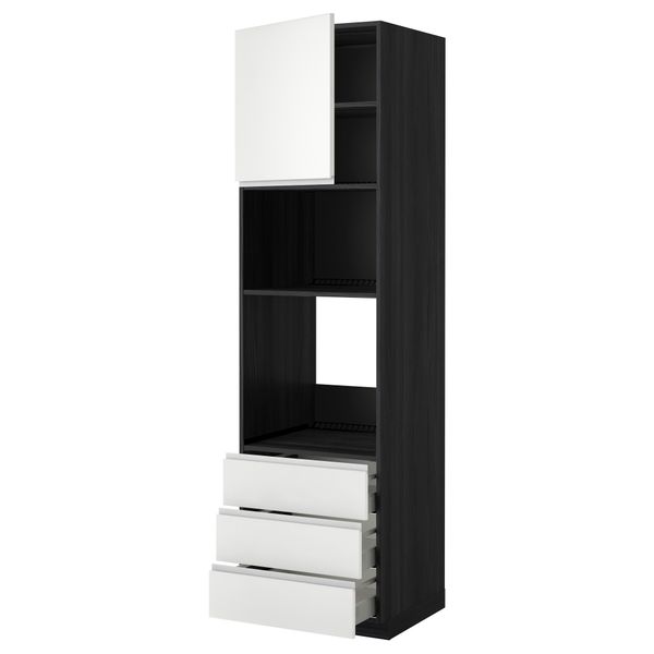 Высокий шкаф для духовки/СВЧ дверца, 3 ящика МЕТОД / МАКСИМЕРА, черный, Нодста белый - фото 1