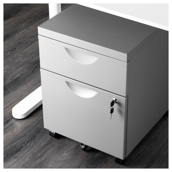 Тумба на колесиках с 2 ящиками ЭРИК, серебристый (41x57 см) - фото 2