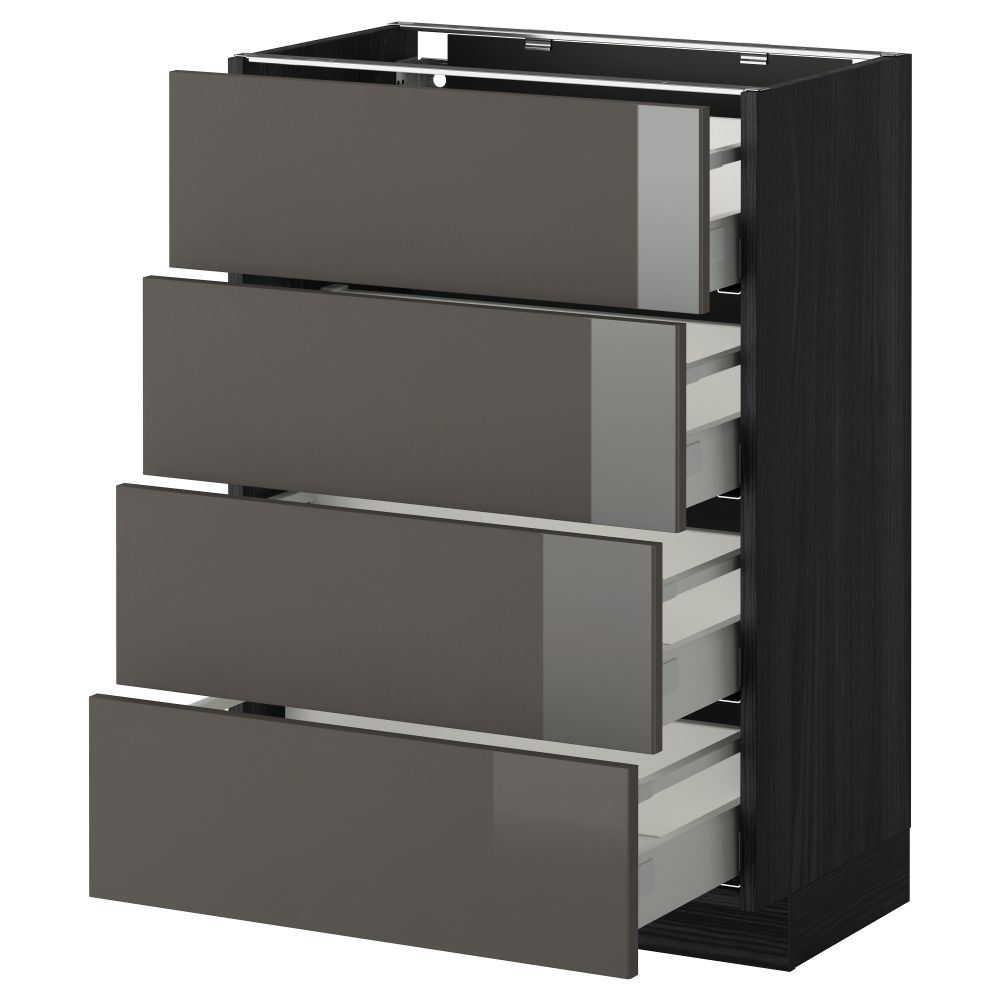 Напольный шкаф 4 фронтальных панели, 4 ящика МЕТОД / МАКСИМЕРА, черный, Рингульт серый - схема-чертеж с размерами