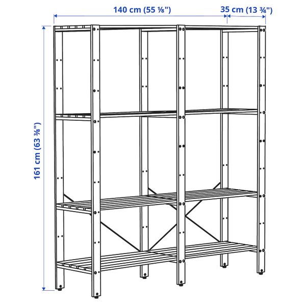 Стеллаж, для/сада, коричневая морилка 140x35x161 см IKEA TORDH ТУРД 893.164.16 - схема-чертеж с размерами
