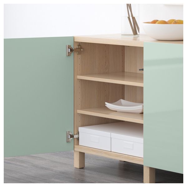 Комбинация для хранения с дверцами БЕСТО, под беленый дуб, Сельсвикен глянцевый/серо-зеленый светлый (180x40x74 см) - схема-чертеж с размерами